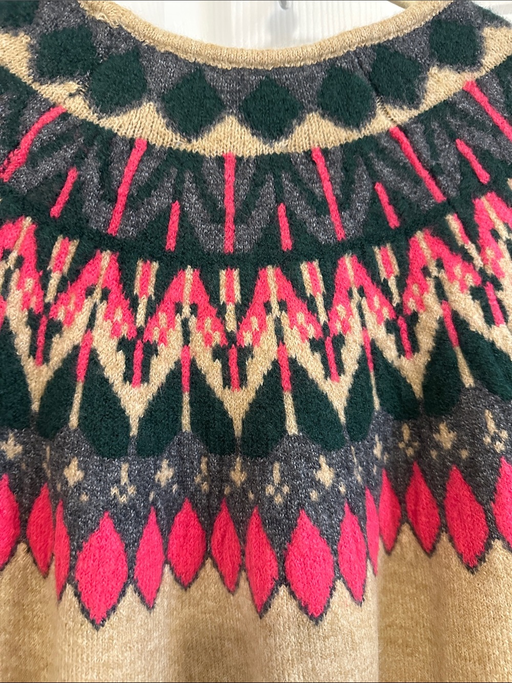 CeCe Camel Fair Isle Yoke Sweater with Pink & Green Accents - Picture 5 of 6